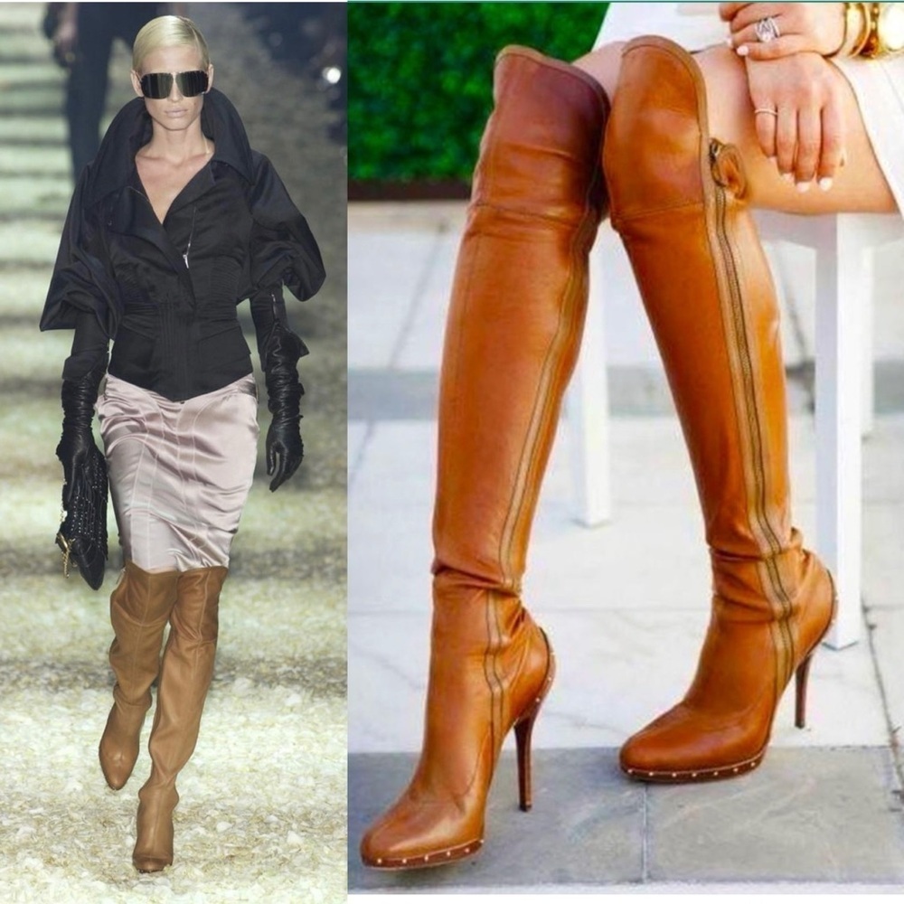 RARE Tom Ford For Gucci RW 2003 Over The Knee Brown Boots Runway Size 6.5/ 36.5